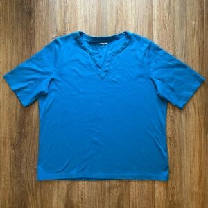 Dark Turquoise Lands End Notch-Neck Skimming Sleeve T Shirt